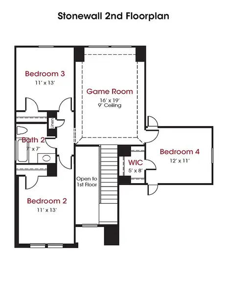 2D floor plan layout for the Stonewall by Kendall Homes in Russell Ranch, Bay City, TX (Image 4). 2D floor plan layout for the Stonewall by Kendall Homes in Russell Ranch, Bay City, TX (Image 4).