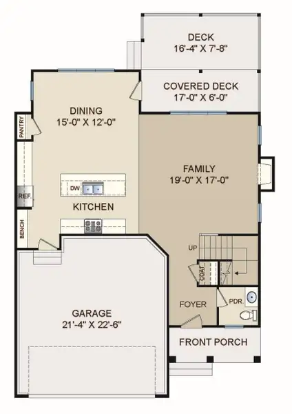 2D floor plan layout for the Tundra by Grand Oak Homes in Kettle Creek, Zebulon, NC (Image 3).