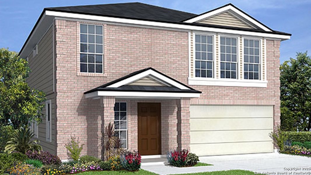 Front exterior of a new home in Brookstone Creek, San Antonio, TX, highlighting curb appeal (Image 2).