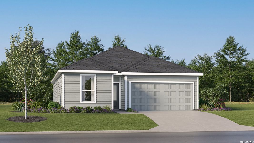 Front exterior of a new home in Voss Farms, New Braunfels, TX, highlighting curb appeal (Image 2). Front exterior of a new home in Voss Farms, New Braunfels, TX, highlighting curb appeal (Image 2).