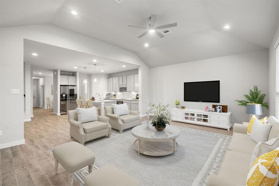 Family Room. Virtually Staged. Sample photo of completed home with similar floor plan. As-built interior colors and selections may vary.