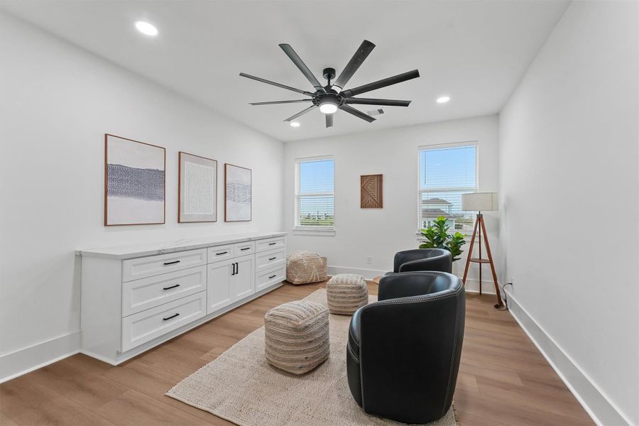 The dedicated media room is the perfect spot to unwind, offering space for movie nights, gaming, or a cozy lounge setup. The dedicated media room is the perfect spot to unwind, offering space for movie nights, gaming, or a cozy lounge setup.