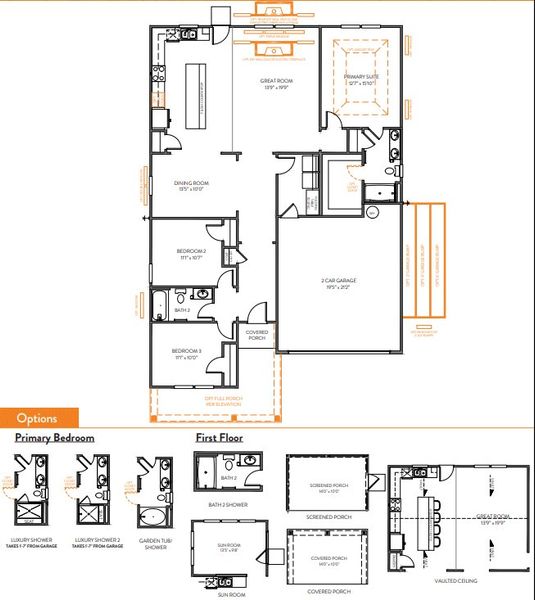 2D floor plan layout for the Declan by True Homes in Whispering Hills, Locust, NC (Image 2).