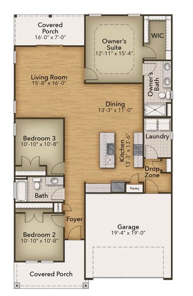 2D floor plan layout for the The Kiawah by Chesapeake Homes in Heritage Park at Longs, Longs, SC (Image 4).