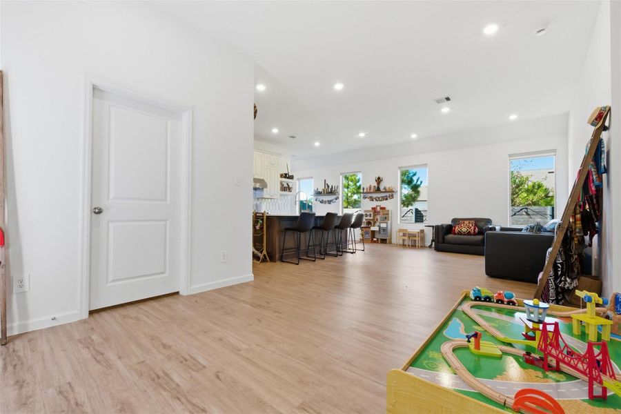 This picture showcases the dining area separate from the living and kitchen area.
