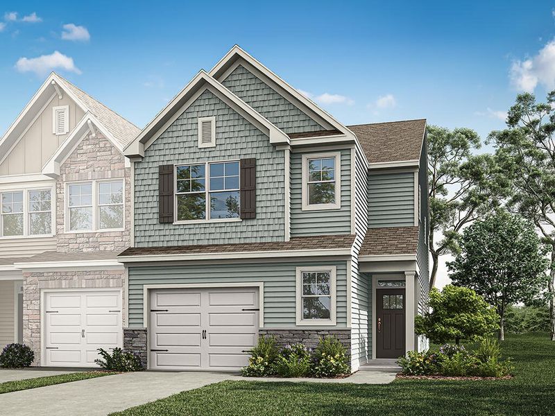Front exterior of a new home in Blythe Mill Townhomes, Waxhaw, NC, highlighting curb appeal (Image 1). Front exterior of a new home in Blythe Mill Townhomes, Waxhaw, NC, highlighting curb appeal (Image 1).