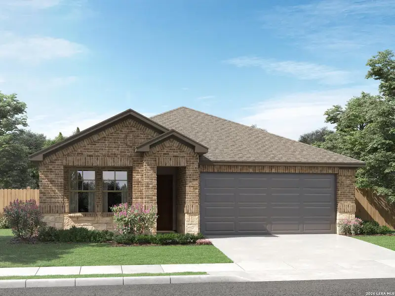 Front exterior of a new home in Comanche Ridge, San Antonio, TX, highlighting curb appeal (Image 1). Front exterior of a new home in Comanche Ridge, San Antonio, TX, highlighting curb appeal (Image 1).