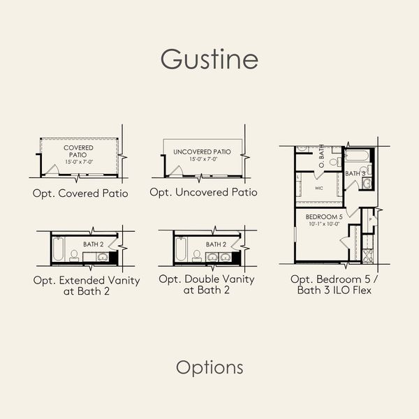 2D floor plan layout for the Gustine by Pulte Homes in Saddleback at Santa Rita Ranch, Liberty Hill, TX (Image 5).