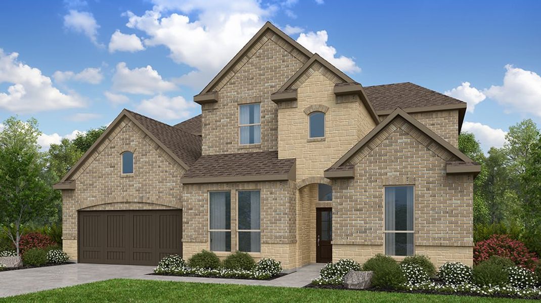 Representative exterior photo of a completed home built from the Topaz by Taylor Morrison in The Ranch at Uptown Celina 60s, Celina, TX (Image 2). Representative exterior photo of a completed home built from the Topaz by Taylor Morrison in The Ranch at Uptown Celina 60s, Celina, TX (Image 2).