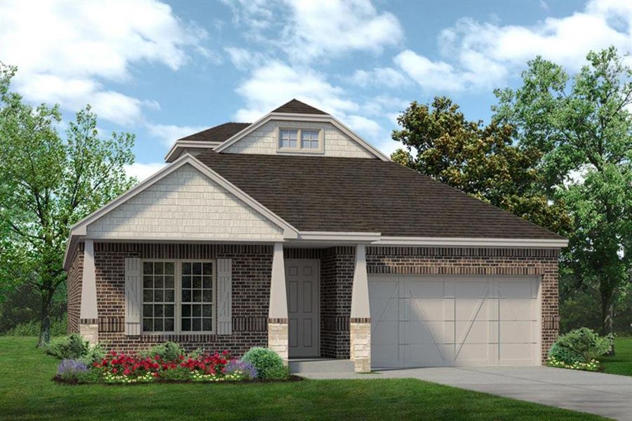Front exterior of a new home in Bluffs at Northpointe, Fort Worth, TX, highlighting curb appeal (Image 2). Front exterior of a new home in Bluffs at Northpointe, Fort Worth, TX, highlighting curb appeal (Image 2).
