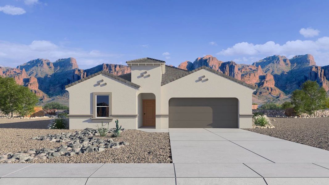 Representative exterior photo of a completed home built from the Saguaro by D.R. Horton in Entrada Del Oro, Gold Canyon, AZ (Image 2).