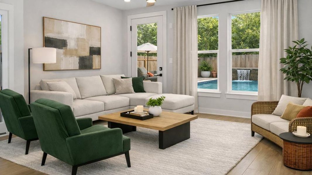 This virtual rendering shows -that the backyard is large enough for a pool. This virtual rendering shows -that the backyard is large enough for a pool.
