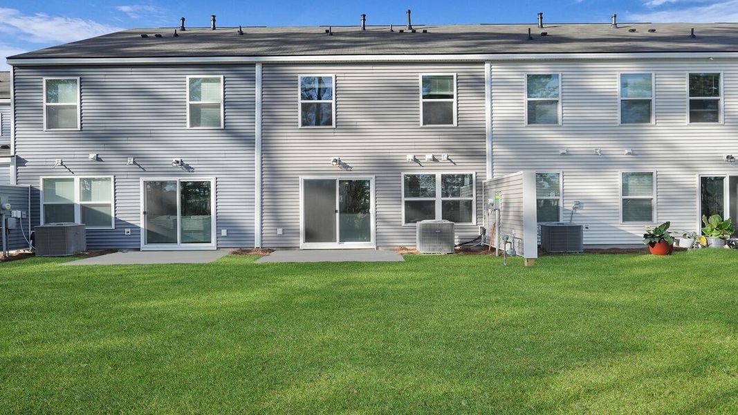 Exterior details and patio area of a home in Pine Hills Townhomes at Cane Bay, Summerville (Image 21).