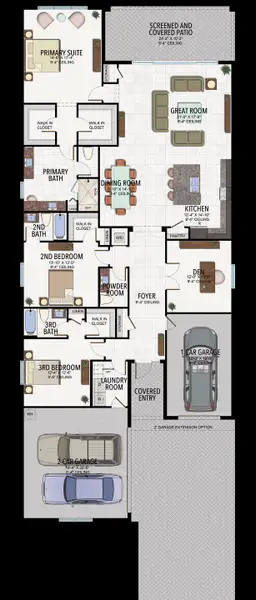 2D floor plan layout for the Grenada by GL Homes in Valencia Harbor (55+), Fort Myers, FL (Image 4).