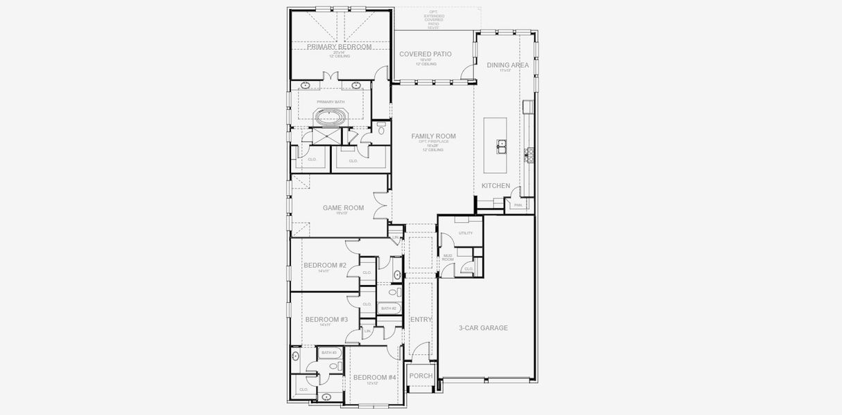 2D floor plan layout for the 2994W by Perry Homes in The Highlands 60', Porter, TX (Image 3). 2D floor plan layout for the 2994W by Perry Homes in The Highlands 60', Porter, TX (Image 3).