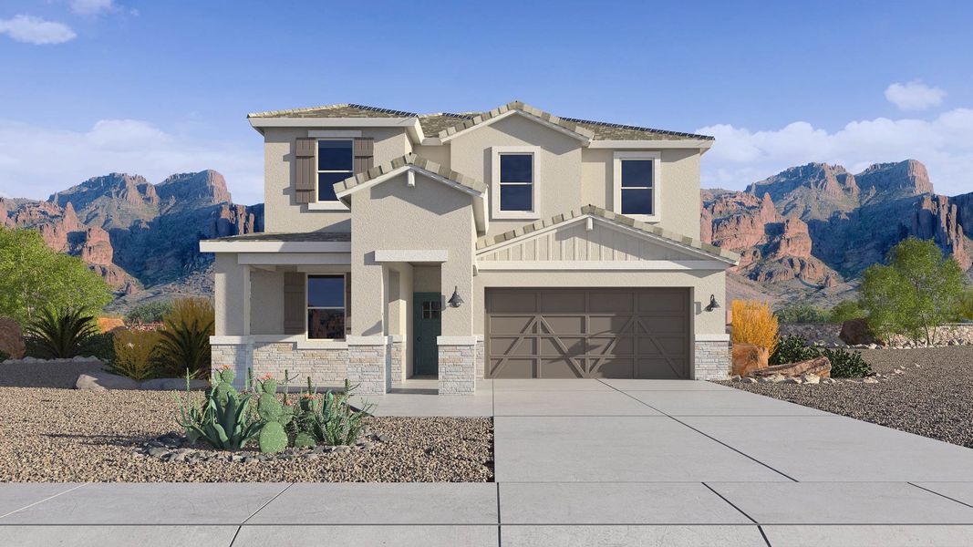 Representative exterior photo of a completed home built from the Apache by D.R. Horton in The Ridge at Stone Butte, Phoenix, AZ (Image 23).