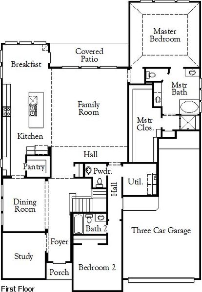 2D floor plan layout for the Haskell - Single Family Homes by Coventry Homes in Homestead, Schertz, TX (Image 3).