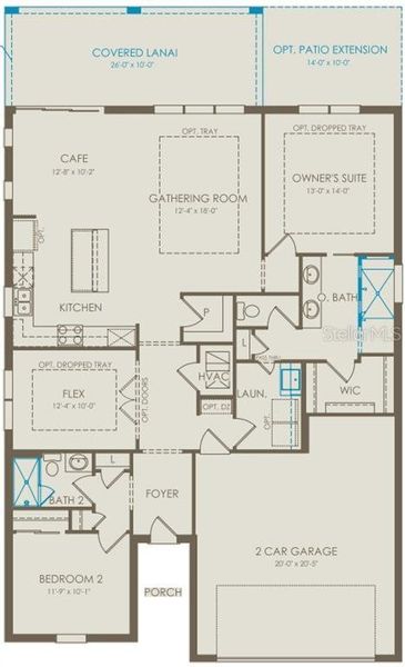 2D floor plan layout of this home in Del Webb Sunbridge, St. Cloud, FL (Image 2).