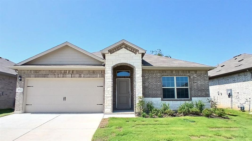 Front Elevation - D.R. Horton's Starkville Floorplan Elevation C- All Home and community information, including pricing, included features, terms, availability and amenities, are subject to change at any time without notice or obligation. All Drawings, pictures, photographs, video, square footages, floor plans, elevations, features, colors and sizes are approximate for illustration purposes only and will vary from the homes as built.