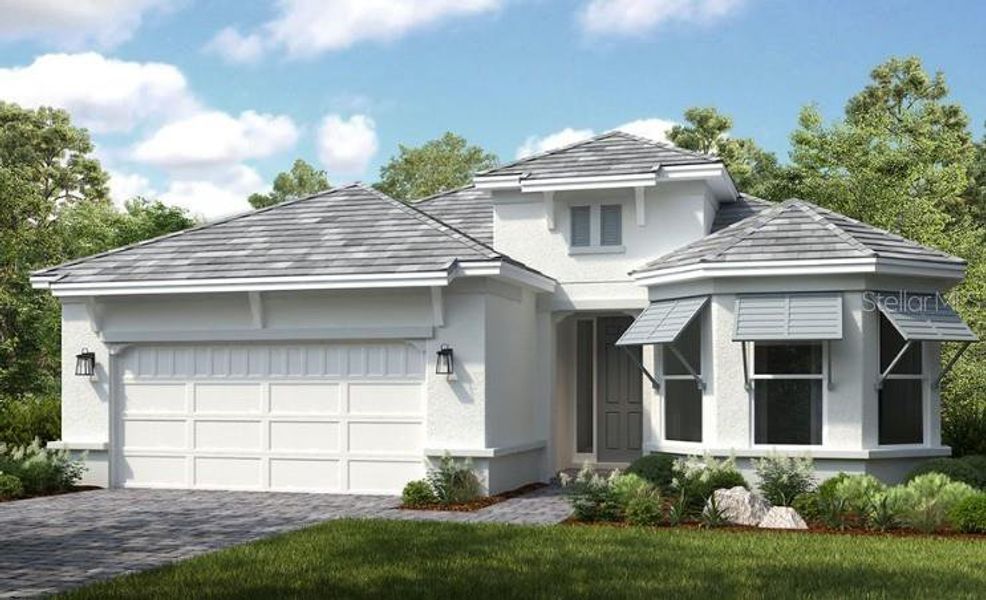 Front exterior of a new home in Esplanade at Azario Lakewood Ranch, Bradenton, FL, highlighting curb appeal (Image 1). Front exterior of a new home in Esplanade at Azario Lakewood Ranch, Bradenton, FL, highlighting curb appeal (Image 1).