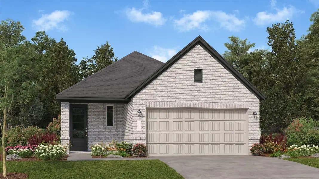 Front exterior of a new home in Windrose Green, Angleton, TX, highlighting curb appeal (Image 1). Front exterior of a new home in Windrose Green, Angleton, TX, highlighting curb appeal (Image 1).
