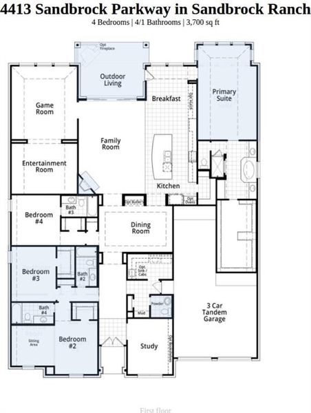 2D floor plan layout of this home in Sandbrock Ranch, Aubrey, TX (Image 2). 2D floor plan layout of this home in Sandbrock Ranch, Aubrey, TX (Image 2).
