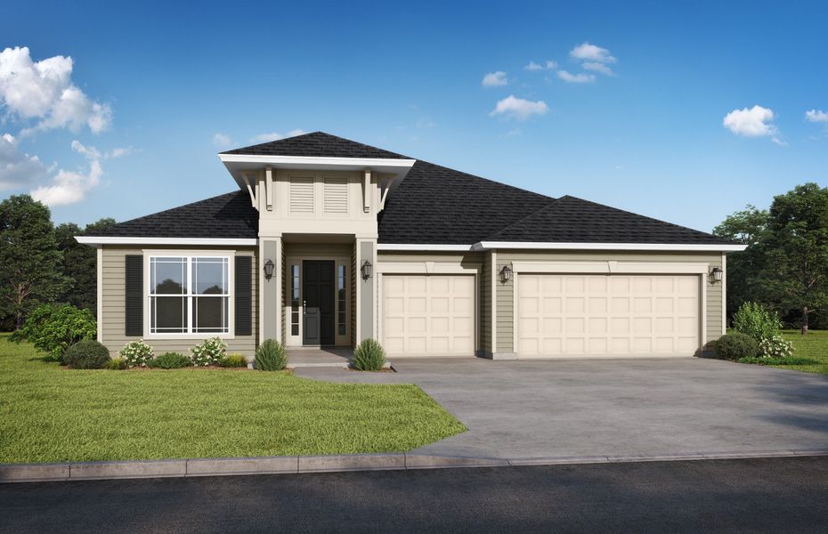 Representative exterior photo of a completed home built from the Cherryfield by SEDA New Homes in Sandy Ridge, Yulee, FL (Image 2). Representative exterior photo of a completed home built from the Cherryfield by SEDA New Homes in Sandy Ridge, Yulee, FL (Image 2).