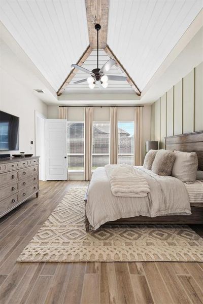 Shiplap Ceiling with Wood Beam Accents