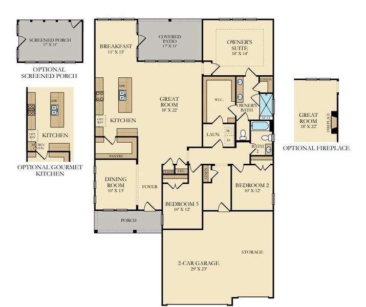 2D floor plan layout of this home in Horizons at Summers Corner | 55+, Summerville, SC (Image 3).