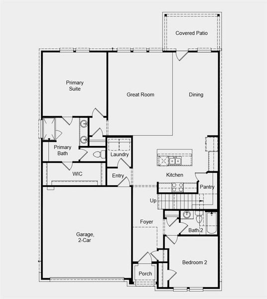 First Floor Plan - Additional Highlights Include: washer, dryer, refrigerator, and covered back patio with gas drop for future grill First Floor Plan - Additional Highlights Include: washer, dryer, refrigerator, and covered back patio with gas drop for future grill