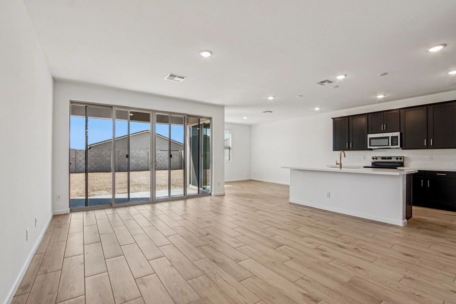 Great room, kitchen and dining Great room, kitchen and dining