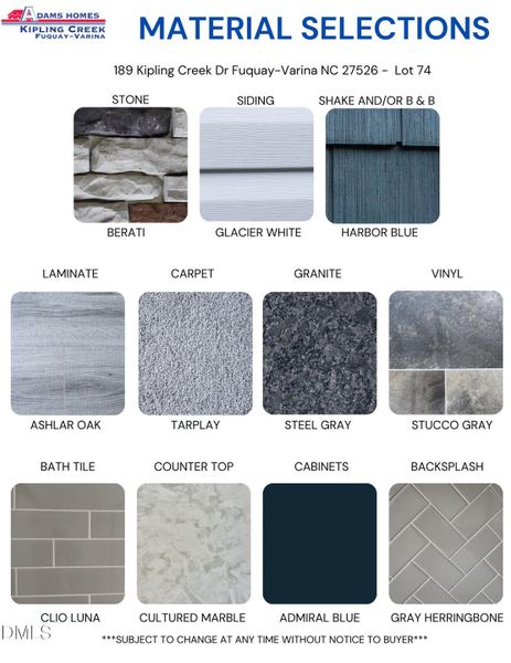 Material and Color selections