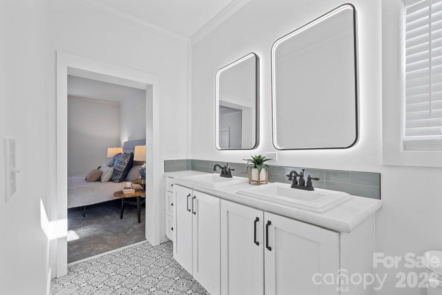 Dual vanity with lighted mirrors
