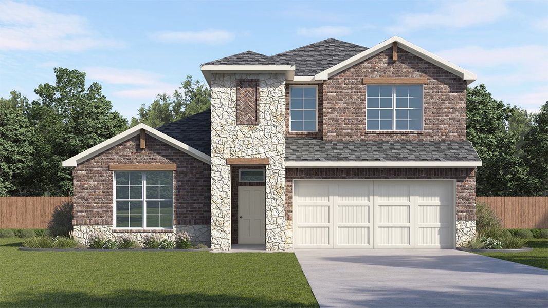 Representative exterior photo of a completed home built from the Rosebud by D.R. Horton in Morning Ridge, Princeton, TX (Image 2). Representative exterior photo of a completed home built from the Rosebud by D.R. Horton in Morning Ridge, Princeton, TX (Image 2).