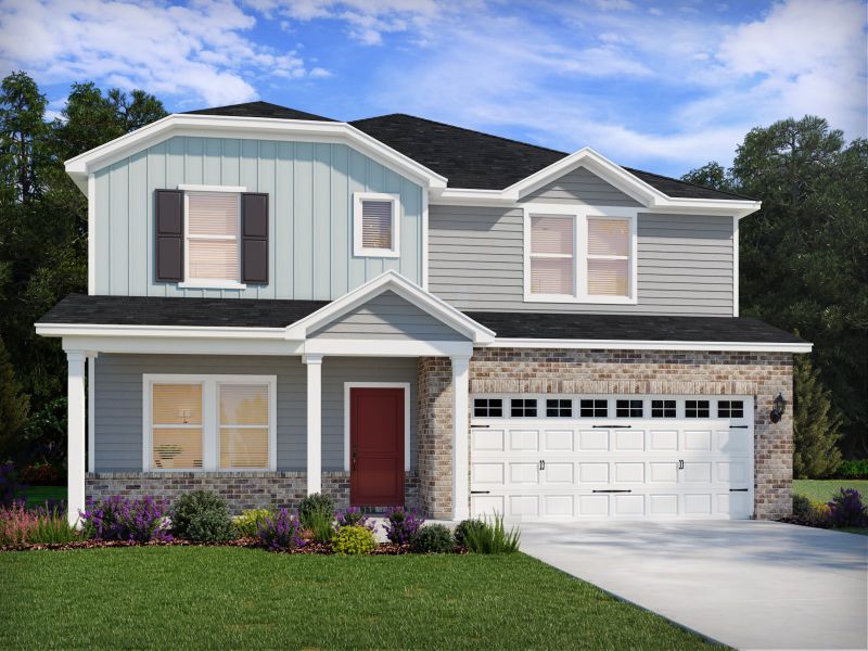 Front exterior of a new home in Marshburn Landing - Signature Series, Wendell, NC, highlighting curb appeal (Image 1). Front exterior of a new home in Marshburn Landing - Signature Series, Wendell, NC, highlighting curb appeal (Image 1).