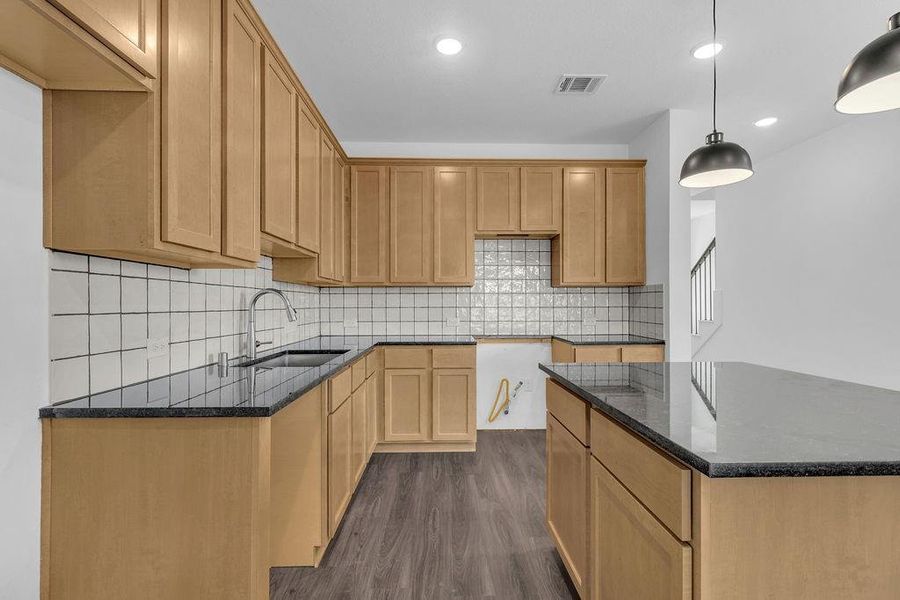 Kitchen Island w/ Modern Black Pendant Lights