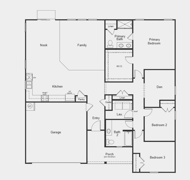 2D floor plan layout for the Plan 1910 Modeled by KB Home in Turkey Ridge, Smithfield, NC (Image 4).