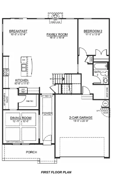 2D floor plan layout for the Hampshire by D.R. Horton in Pinebrook, Woodruff, SC (Image 3).