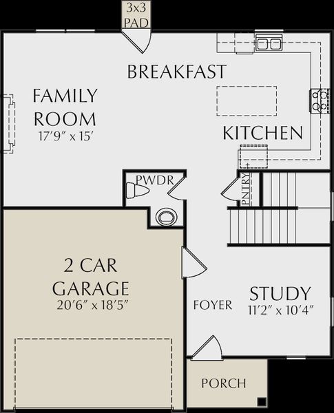 2D floor plan layout for the Haven by KM Homes in Ashton Heights, Lawrenceville, GA (Image 3).
