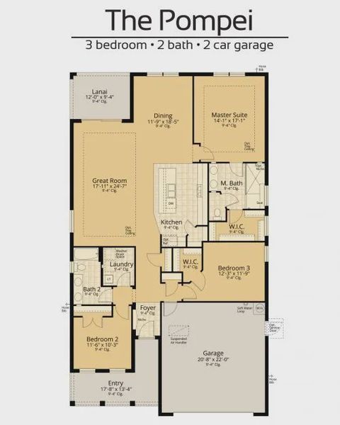 2D floor plan layout for the Pompei by Vitale Homes in Hidden Ridge, New Port Richey, FL (Image 5).