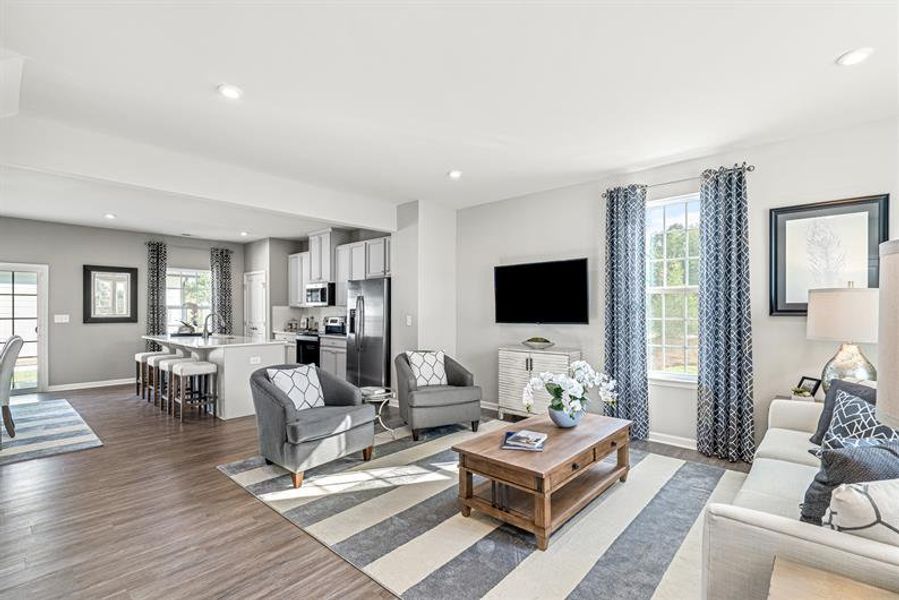 Furnished interior view inside a new home in The Mills at Rocky River Townhomes, Concord (Image 7). Furnished interior view inside a new home in The Mills at Rocky River Townhomes, Concord (Image 7).