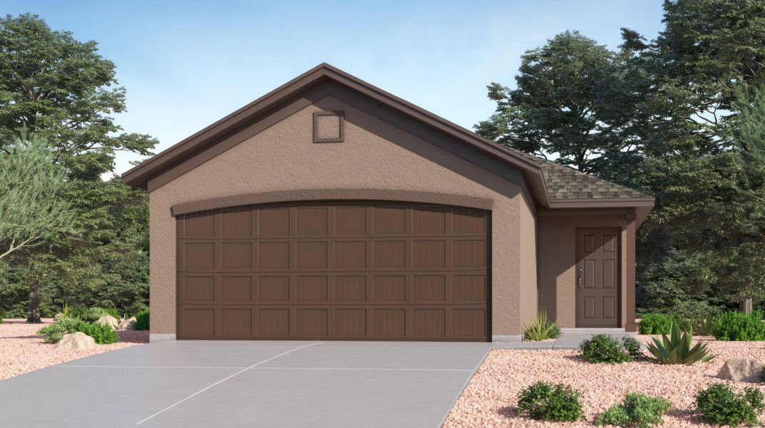 Front exterior of a new home in Red Rock Village, Red Rock, AZ, highlighting curb appeal (Image 1). Front exterior of a new home in Red Rock Village, Red Rock, AZ, highlighting curb appeal (Image 1).