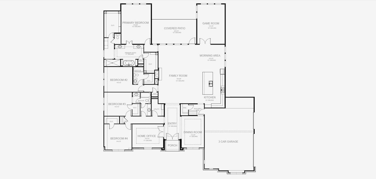 2D floor plan layout for the 3602A by Perry Homes in Johnson Ranch Half Acre, Bulverde, TX (Image 3).