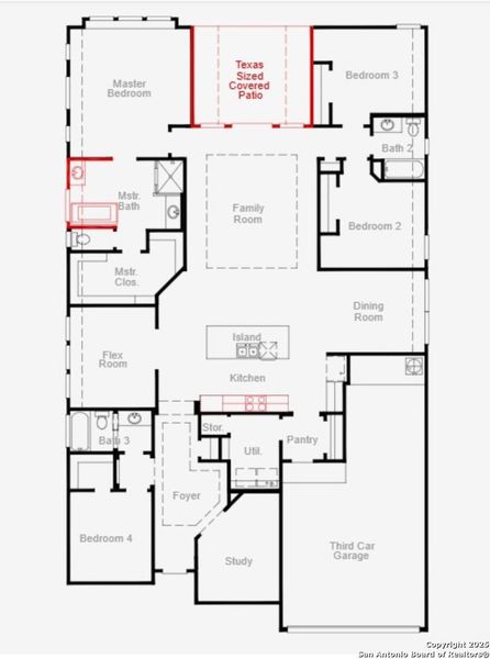 2D floor plan layout of this home in Foxbrook, Cibolo, TX (Image 3).