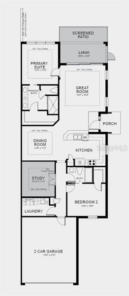 Structural options added: tray ceiling package, study, extended screened patio.