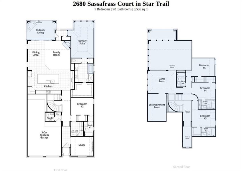 2D floor plan layout of this home in Star Trail, Prosper, TX (Image 2).