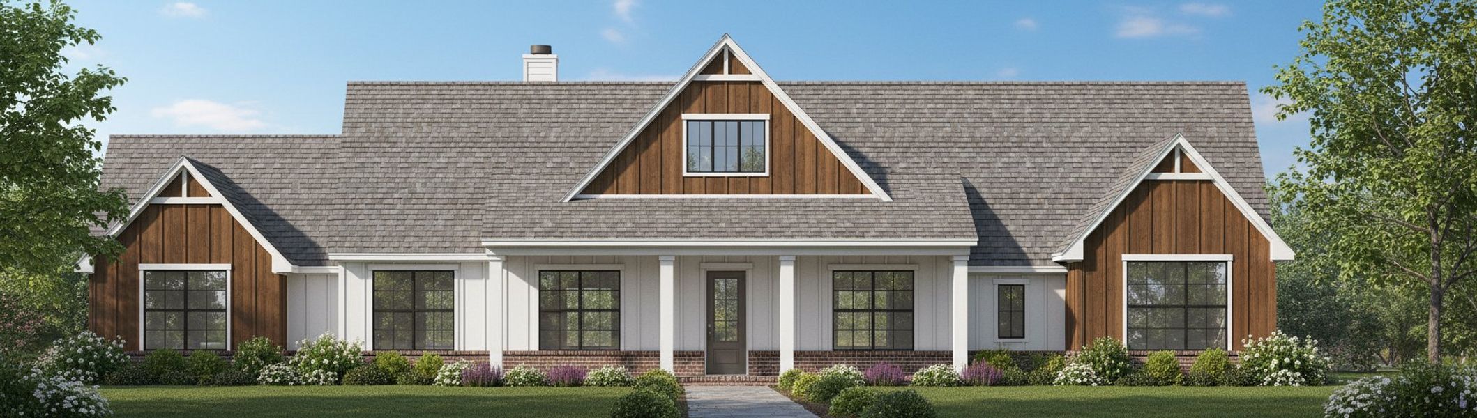 Representative exterior photo of a completed home built from the The Baytown by Kenmark Homes in Cotten Creek, Azle, TX (Image 10). Representative exterior photo of a completed home built from the The Baytown by Kenmark Homes in Cotten Creek, Azle, TX (Image 10).