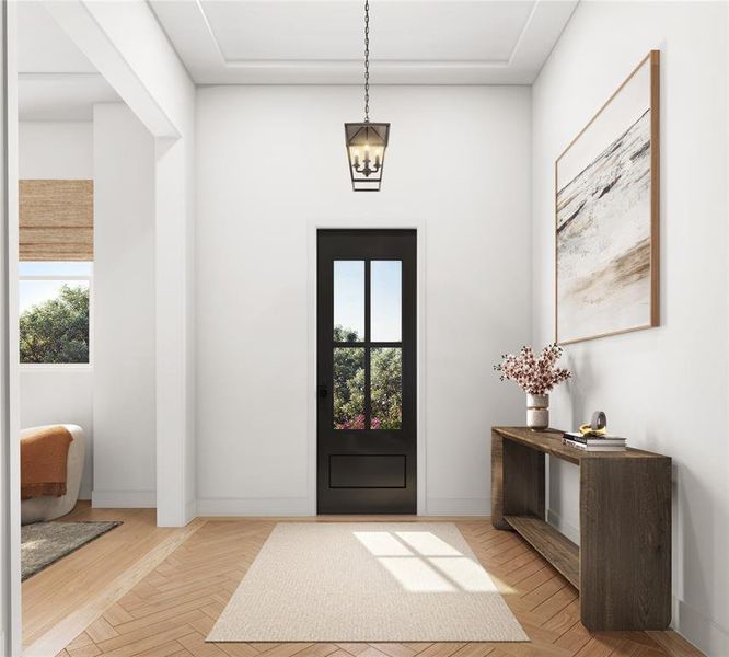 Welcome guests in style with this elegant foyer. Its generous proportions and design set the tone for the rest of the home, offering ample space for decorative elements like artwork or a statement table. A warm and inviting introduction to the Charleston's luxurious layout.