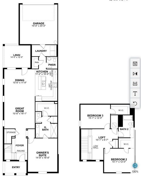 2D floor plan layout for the Annapolis by M/I Homes in Townhomes at SeaFlower, Bradenton, FL (Image 2).