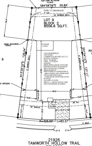 21926 Tamworth Hollow Trail preliminary plot plan.